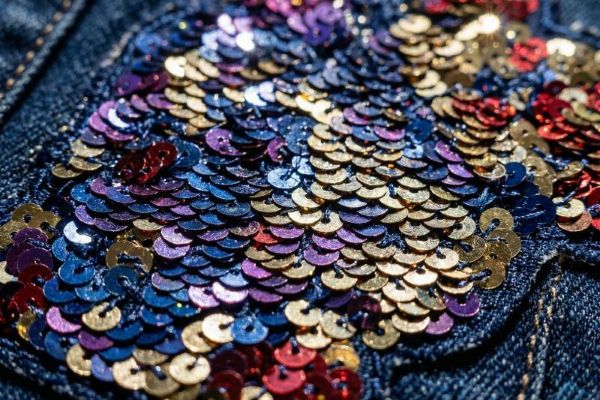 Close-up of sequin patch showing individual reflective sequins